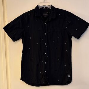 Tavik Beach Born City Raised Men’s Black Casual Button Down Shirt with letter, S